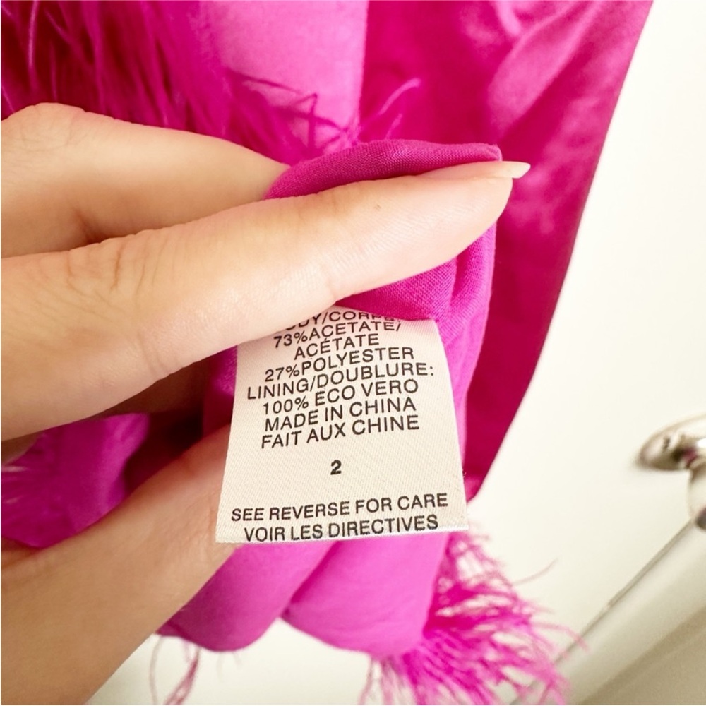 New Cami NYC Roxanne Feather Mini Dress Magnolia Hot Pink Satin 2 - Picture 8 of 12